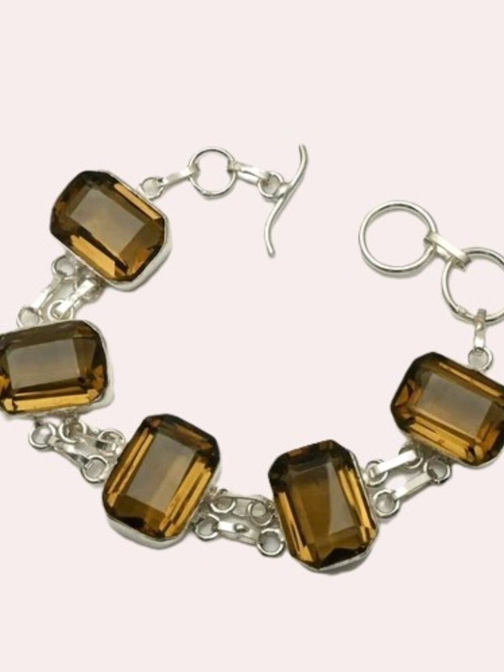 Smoky Quartz Gemstone Sterling Silver Bracelet  28 Gms